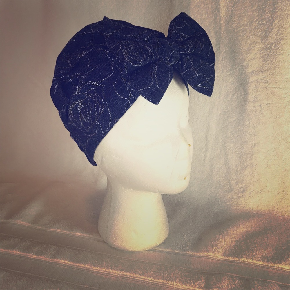 Denim turban with removable bow